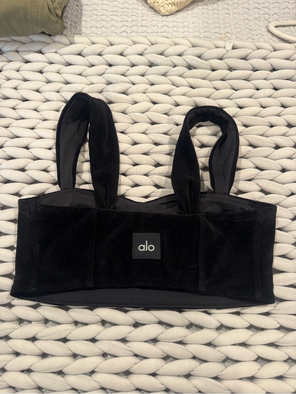 ALO Yoga Black Mini Velvet Tote with Dual Straps